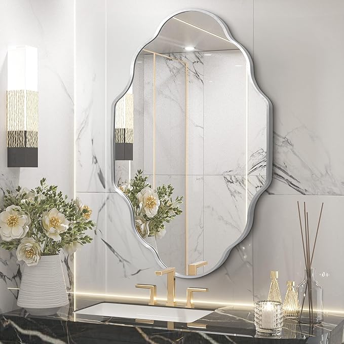 Dorlicecass Wall Mirror for Bathroom - Silver Mirror Wall Decor 26" x 46"Modern Mirror Wall Decor with Aluminum Alloy Frame for Bathroom, Bedroom, Living Room, Dining Room, Cloakroom, Entryway