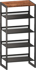 CHEMPFR Narrow 5-Tier Shoe Rack, Slim Space-Saving Shelf with Decorative Wood Top & Steel Mesh, Entryway/Closet/Dorm Organizer, 16.5x11.8x36 Inches