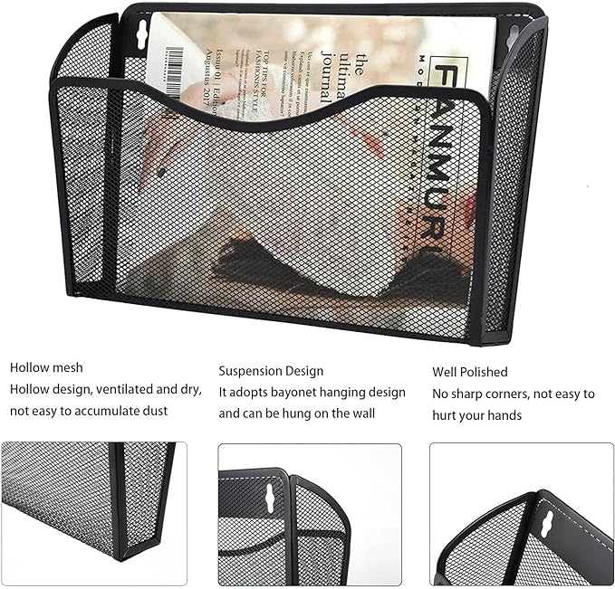Gawerk 3 Pack Wall File Organizer, Mesh Wall File Pocket Mail Organizer Hanging Metal Vertical Wall Mounted File Holder for Office/Home