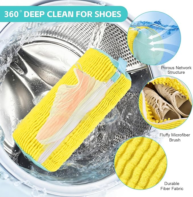 Shoe Washing Machine Bag Reusable Sneakers Tennis Shoe Cleaning Bags for Washing Machine and Dryer, Delicates Laundry Bags for Lingerie, Socks and More Lemon 2PCS