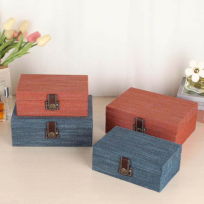Hipiwe Treasure Chest Box - Wooden Decorative Jewelry Box with Clasp Lid | Memento Case Box Rectangular Keepsake Trinket Organizer Box Gift for Women Men Home Decor, Medium