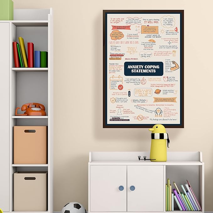 LOLUIS Mental Health Poster, Therapy Educational Supplies Art Print Classroom School Office Decor (Anxiety Coping Statements, Custom Frame Type)