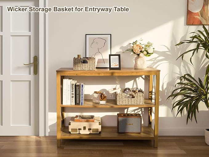 StorageWorks Scalloped Wicker Basket, Hand-woven Rattan Baskets with Built-in Handles, Seagrass Basket for Organizing and Decor, 2 Pack