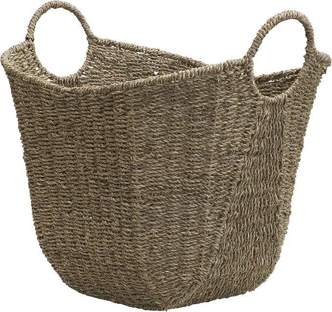 Household Essentials Brown Wicker Storage Basket with Handles Large | Natural Seagrass