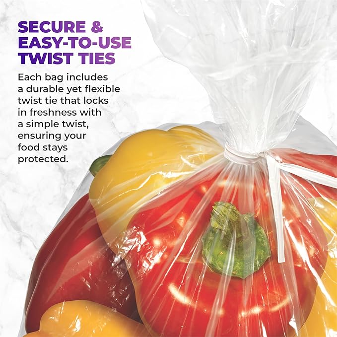 1 Gallon Food Storage Bags with Twist Ties, 300 Count, Disposable Plastic