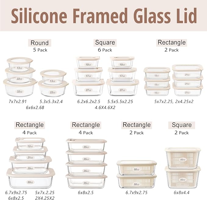 Urban Green Glass Food Storage Containers with Glass Lids, Microwave Safe Food Container Set, Aitight Meal Prep Container Set, LeakProof, 100% Plastic Free, 5 Pack