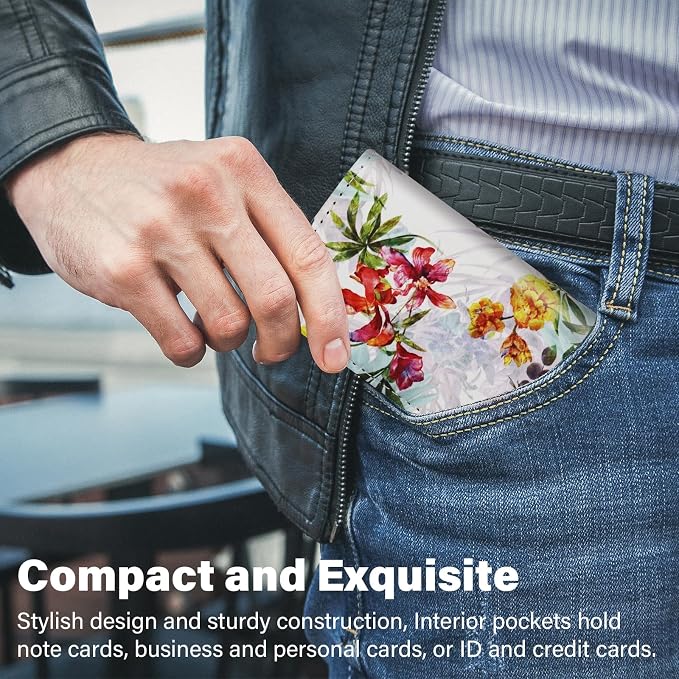 Business Card Holder，PU Leather Business Card Case Color Printing Pattern Card Holder Wallet，Pockets Magnetic Credit Card Holders for Men and Women - Flamingo