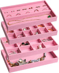 Frebeauty Jewelry Trays for Drawer,Set of 4 Jewelry Organizer and Storage | Velvet Material,Earring Holder Organizer,Stackable Jewelry Display for Vanity,Drawer Inserts for Rings,Studs,8.3×4.9 inch