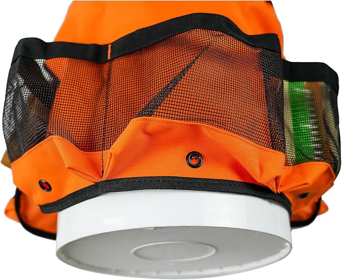 MELOTOUGH Bucket Washing Tool Organizer for a 5 Gallon Bucket Tool Organizer for Garden Tools Fit 3.5 to 5 Gallon Bucket (Orange) | Hold Spray Bottles Scrubs Brush, Mesh With Multiple Compartments, Fits 3.5-5 Gal Buckets, Water-Resistant, Easy To Carry