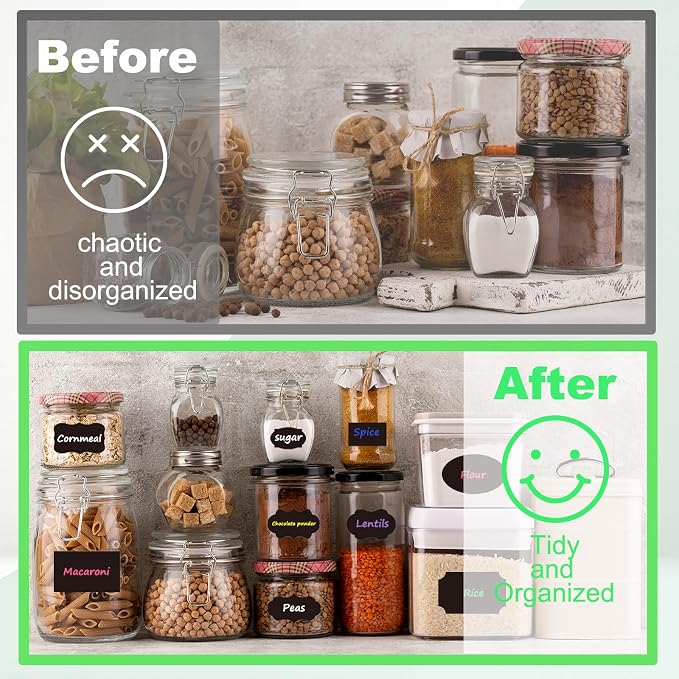 HERDIN Round Chalkboard Label Stickers, 120-Pc Set with 7 Markers | 120 Labels, 7 Markers, Round Shape, 5 x 5 cm, Waterproof Writing Surface, Pantry Jars, Food Containers, Storage Bins
