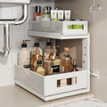 1 Pack Under Sink Organizer with Next-Gen Ball-Bearing Slides,2-Tier Pull Out Cabinet Storage,Height Adjustable Drawer Shelf for Bathroom,Kitchen,Laundry,Cabinet,Pantry-White
