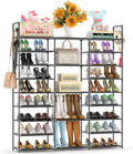 Kottwca Shoe Rack Organizer, Large Shoe Rack for Entryway Closet, Metal Shoe Shelf for Shoes and Boots, Big Non-Woven Fabric Shoe Storage Organizer with Hooks for Cloakroom, Black…