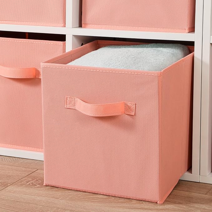 Stero Fabric Storage Bins 6 Pack Fun Colored Durable Storage Cubes with Handles Foldable Cube Baskets for Home, Kids Room, Closet and Toys Organization Peachpuff