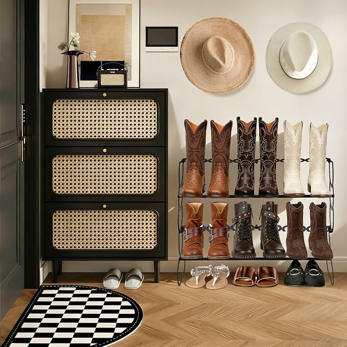 Cowboy Boot Rack 6 Pairs Horseshoe Boot Rack Cowboy Boots Storage Organizer Rustic Horseshoe Gifts Farmhouse Decor for Western Style Lovers Entryway Accessories (Two Level)