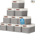 Uiifan 10 Pcs Collapsible Storage Bins Fabric Foldable Storage Basket with Handles Cloth Organizer Linen Shelf Baskets for Shelves Home Closet Nursery Toys(16 x 12 x 10 Inch,Gray and White)