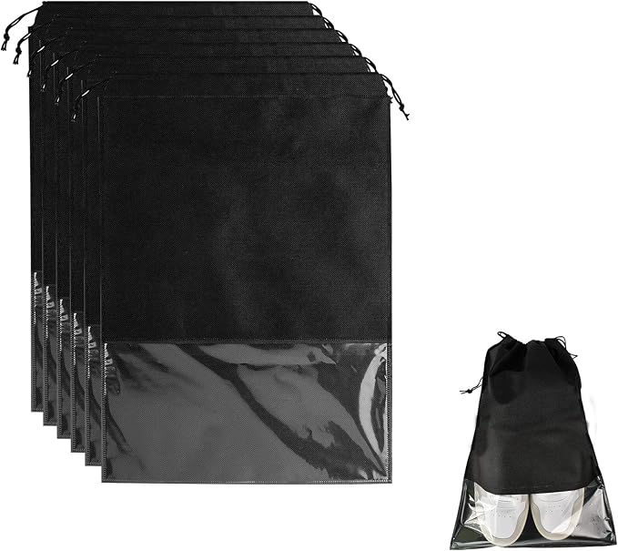 6 Pcs Travel Shoe Bags, Ulbemoll Drawstring Shoe Storage Bags for Packing, Black