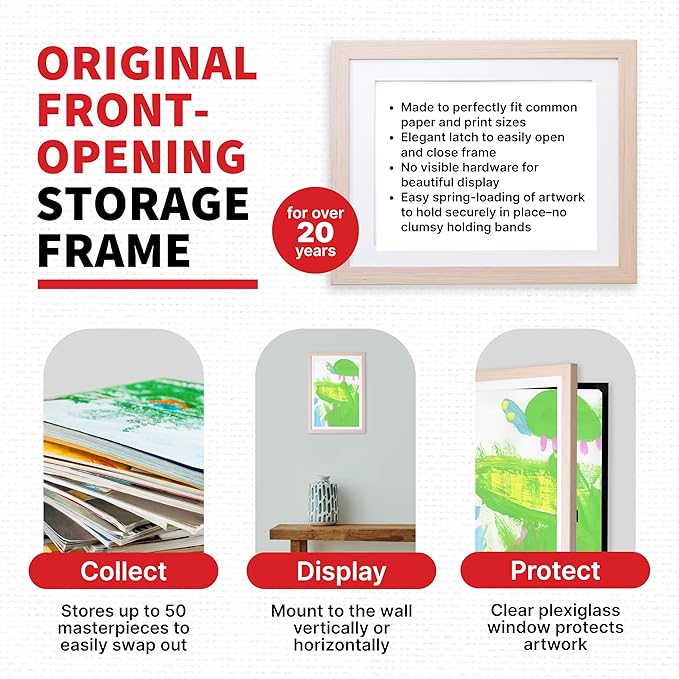 Dynamic Frames Li’l Davinci Front-Open 2-Pack Kids Art Frames, Wooden Frames for 12x18 Artwork, Prints & Certificates, Store up to 50 per Frame, 14.75 x 20.75 Outer Dimensions, Natural