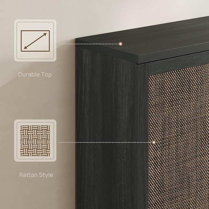 SICOTAS 31.2" Wide Rattan Shoe Storage Cabinet for Entryway with 2 Doors | Rattan Shoe Cabinets with Doors, Tall Shoe Storage Organizer and Display Cabinet for Entryways, Hallways, and Living Rooms