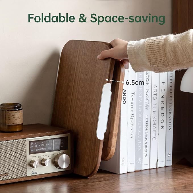 Solid Walnut Wood Bookshelf, Adjustable Book Stand, 360° Rotatable Foldable Laptop & Cookbook Holder for Bedroom Office Study