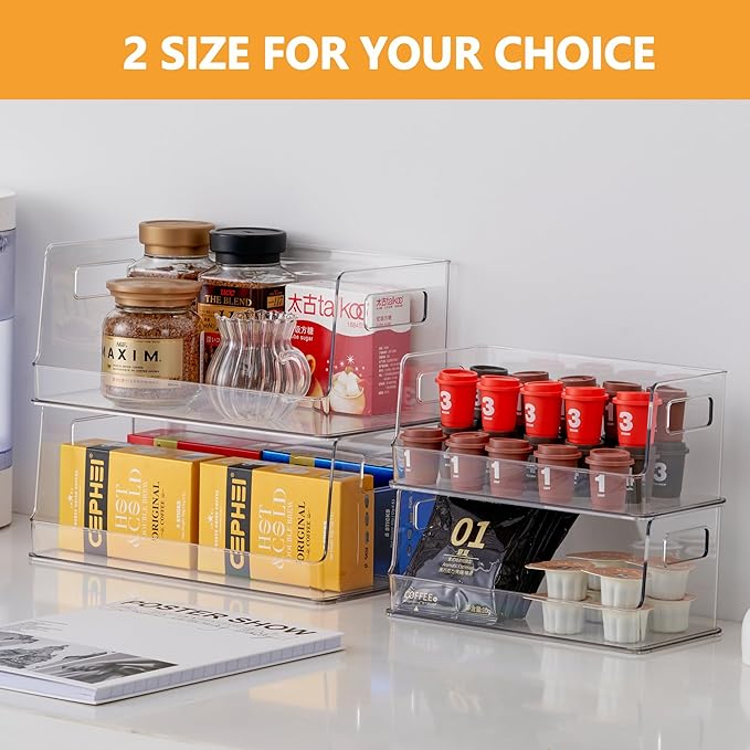 vacane 10" Wide Stackable Pantry Organizer Bins Open Front, Plastic Chip Organizer for Pantry Food Storage Basket for Countertops, Kitchen, Bathroom, 2 Pack
