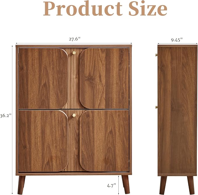 BERRYMERRY Shoe Cabinet with 2 Flip Drawers,Wood Hidden Shoes Storage Cabinet with Fluted Recessed Design, Freestanding Shoe Organizer Cabinet for Entryway, Hallway, Living Room