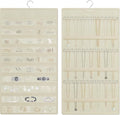 Hanging Jewelry Organizer, Double-Sided Necklaces Holder, Beige | 42 clear pockets organize rings & earrings; 36 wire necklace hooks reduce tangles; top hook hangs in closets, walls or doors.