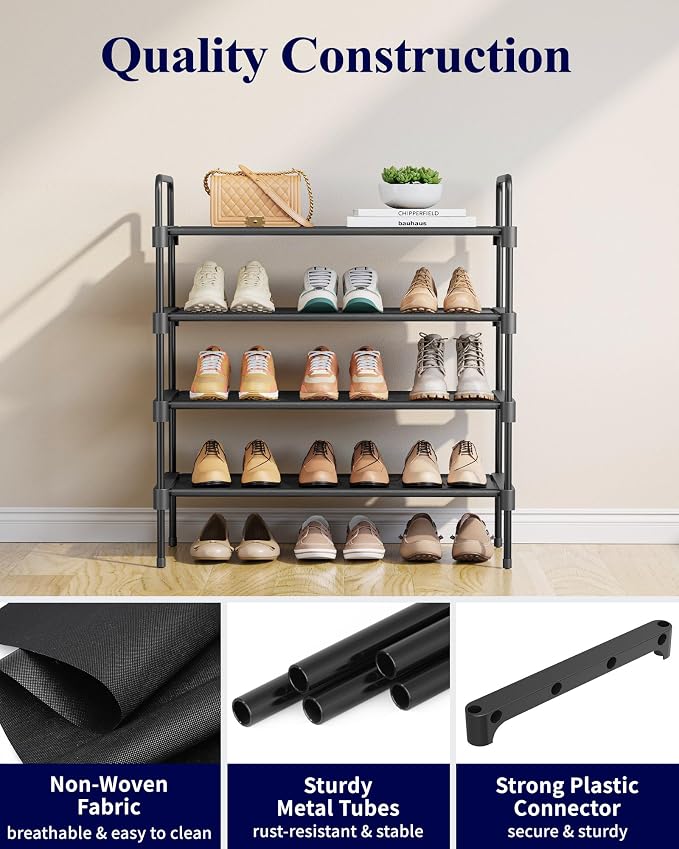 Kitsure Shoe Rack for Closet, Shoe Organizer for Front Door Entrance, Stackable Shoe Shelf, Detachable Closet Organizers and Storage, 26.6" Wide - 4 Tiers, Black | Closet, Front Door Entrance, Entryway, Stackable & Detachable Shelf, Closet Organizers a...