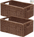 Vagusicc Wicker Storage Basket, Set of 2 Hand Woven Wicker Baskets for Organizing with Handles, Decorative Small Storage Bins for Countertop Toilet Paper Basket for Toilet Tank Top, Shelves, Brown
