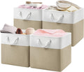 Patvingot 13x13x13 Cube Storage Bins,4 Pack Large Foldable Fabric Storage Cubes with Handles for Organizing Home, Closet, Shelf, Office(White&Khaki)