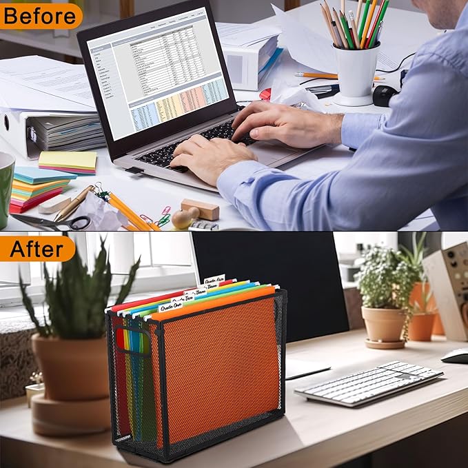 2 Pack Hanging File Holder, 10 Hanging Folders, Metal Mesh, Letter Size Folder Storage, Desktop Storage Cabinets, Office School Document(Multicolor,Small)
