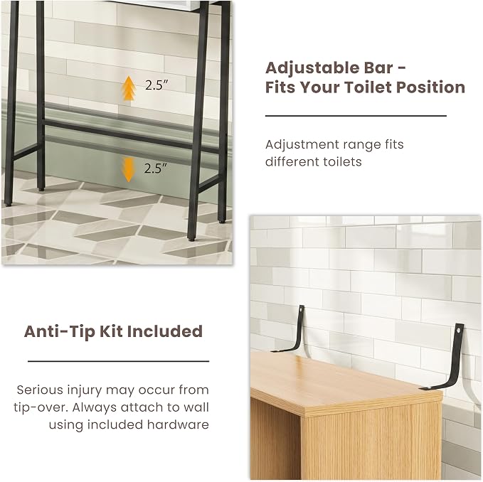 24" W Over The Toilet Storage Cabinet with Fluted Door,Bathroom Organizers and Storage with Adjustable Shelves, Modern Over Toilet Organizer for Bathroom,Restroom,Laundry,Oak