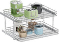 2-Tier Pull Out Cabinet Organizer, 27" W x 21.5" D, Heavy Duty Dual Slide Out Shelves for Wide Base Cabinets, Chrome Wire Basket Drawer for Pots, Pans, Pantry & Cleaning Supplies