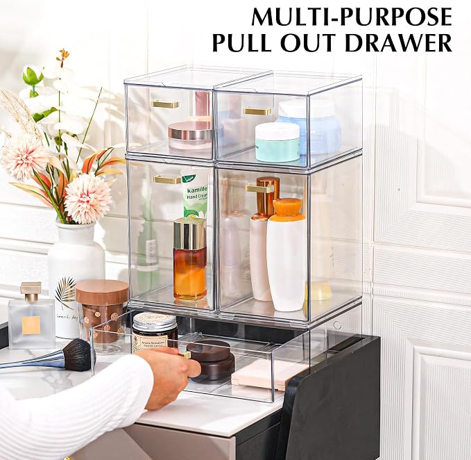 LALOBLUE Stackable Clear Acrylic Drawer Baby Bottle Makeup Organizer | Acrylic, Holds Baby Bottles, Makeup, Cosmetics, Stackable Clear Drawer Organizer, Cabinet and Pantry Organization Bins