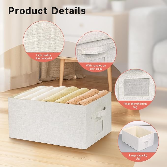 Graciadeco Large 17''x12'' Quart Collapsible Stackable Storage Bins with Lids, 2 Packs Fabric Closet Boxes with Lids, Storage Cube Baskets Container Organizers for Bedroom Office(17''x12.2x''8'')