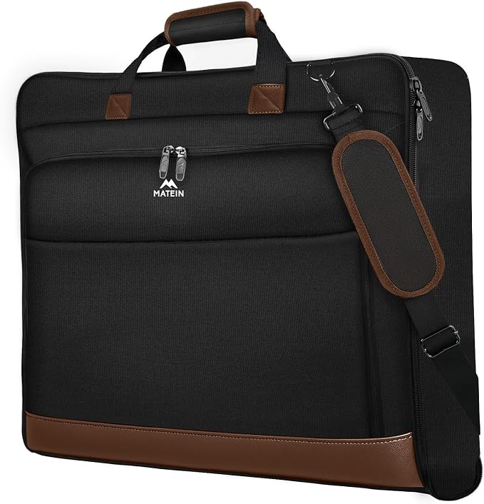 MATEIN Suit Garment Bag for Travel, Large Garment Bags for Hanging Clothes | Foldable Suit Carrier, Premium, 2 in 1 Hanging Suitcase Luggage, For Business, Shoulder Strap, Black Brown