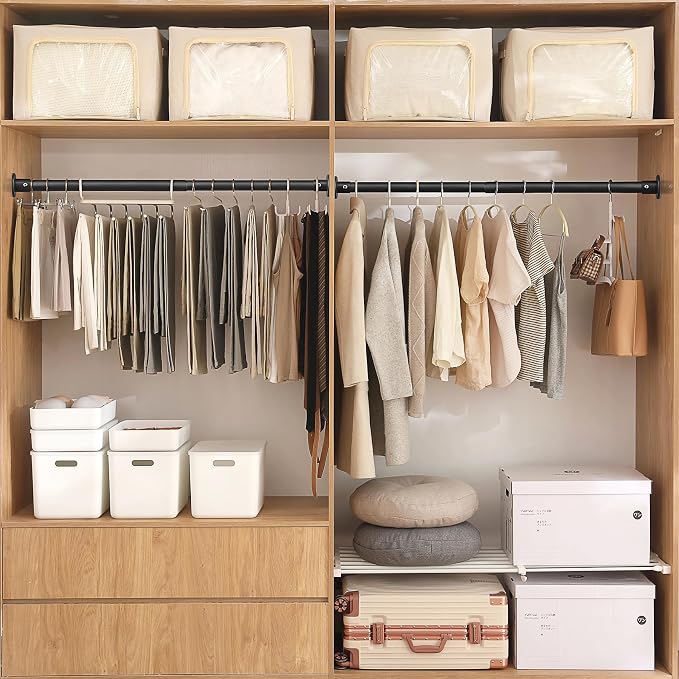 Closet Rods For Hanging Clothes, 17-64 Inch Adjustable Closet Rod, Stainless Steel Heavy Duty Closet Hanging Rod-Black