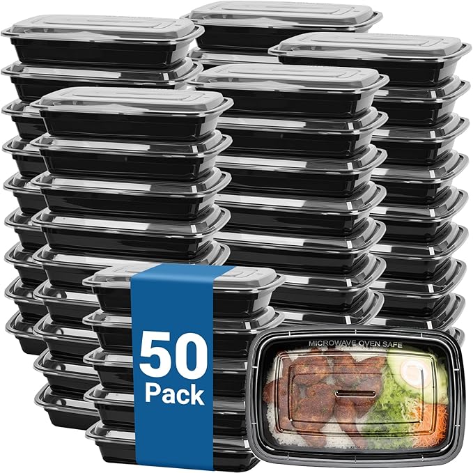 50-Pack 32 oz Reusable Meal Prep Containers 1 Compartment Food Storage Containers with Lids, Bento Box, Stackable, Microwave/Dishwasher/Freezer Safe, BPA Free