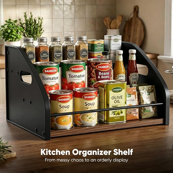 3-Tier Coffee Syrup Rack with Easy-Carry Handles | Retro Large Countertop Bottle Organizer Shelf |15 Syrup Bottles Holder | Sturdy Freestanding Bar Stand for Coffee, Whiskey & Spirits