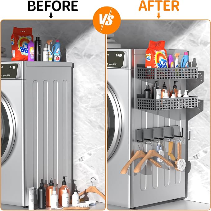 Magnetic Spice Rack for Refrigerator Set of 5 for Kitchen | Strong Magnetic Refrigerator Organizer 2 Tiers and Paper Towel Holder and Utensil Holder, Side Fridge Shelf for Storage