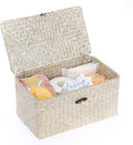 Sumnacon Wicker Basket with Lid Rectangle Woven Baskets for Toiletries Tampon Storage,Wicker Storage Basket with Lid,Decorative Seagrass Storage Baskets for Shelf Bathroom Toilet Table,Whitewash