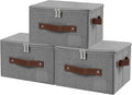 ANMINY Small Fabric Storage Box Bins with Zipper Lid, Washable Gray, 3PCS | Cotton Linen Fabric, PP Board Frame, Label Holder, Stackable & Foldable, PU Handles, Dual-Zipper 3-Side Open Lid