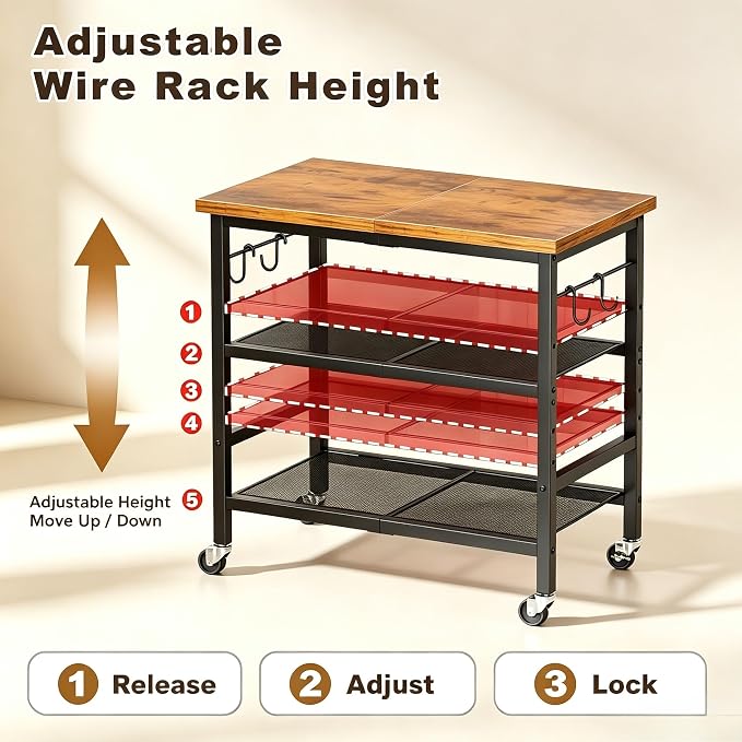 Rolling Kitchen Microwave Cart, 3 Tier Microwave Stand with Wheels, Bathroom Organizers and Storage Shelf, Coffee Bar Table Station, Utility Side Table for Kitchen, Living Room Office, Brown