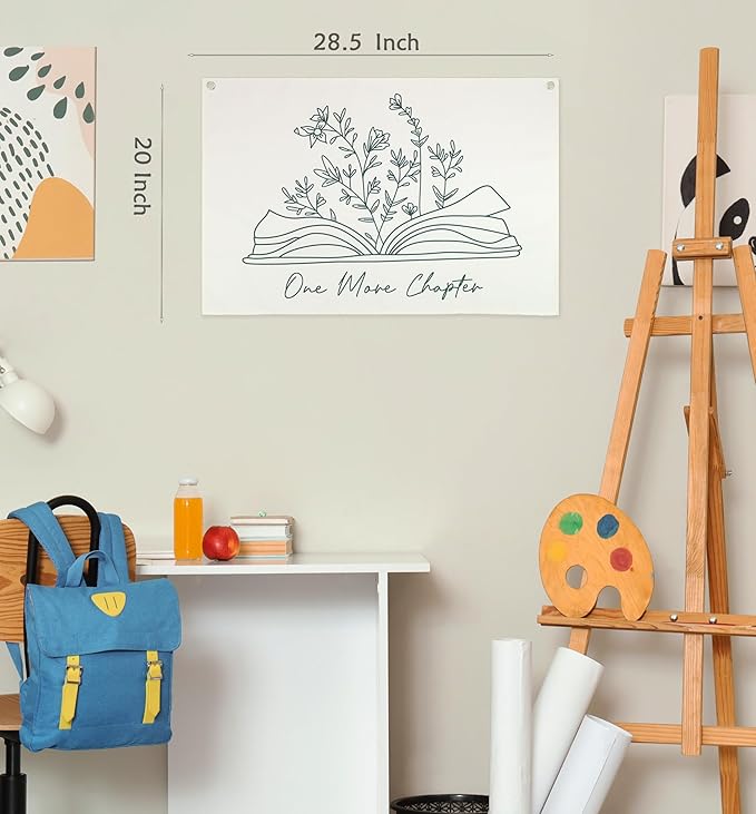Classroom Wall Flag Decor-Teacher Gift-Inspirational Back to School Wall Banner Decor-One More Chapter-Hanging Rectangular Canvas Banner for Classroom Teacher Office Reading Corner-28.5x20 Inches
