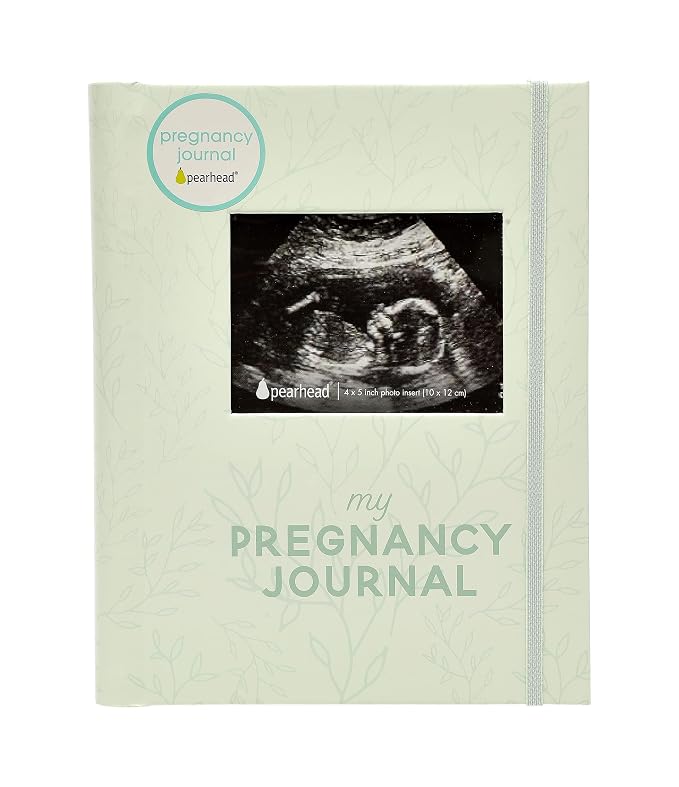 Pearhead My Pregnancy Journal, Guided Pregnancy Memory Book with Sonogram Photo Insert, Trimester Milestone Tracker & Keepsake for Expecting Moms, Baby Shower Gift, Sage Green Leaf