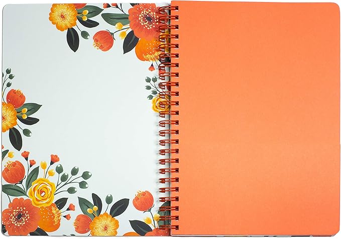 Steel Mill & Co Cute Mini Spiral Notebook, 8.25" x 6.25" Journal with Durable Hardcover and 160 Lined Pages, Orange Floral