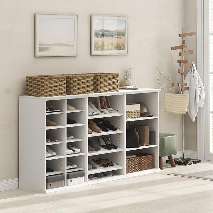 Furinno FANO Shoe Rack, 4-Tier Shoe Organizer, Closet Shoe Shelf with Angled, Adjustable Shelves, Stackable Shoe Storage, 15.9 x 23.6 x 36.2 for Wardrobe, Bedroom, Living Room, White