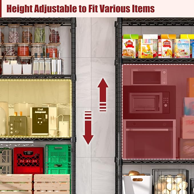 PrimeZone 5 Packs 55.5" W x 24" D x 80" H Heavy Duty Wire Storage Shelves with Wheels, 4 Tier Adjustable NSF Commercial Garage Shelving Unit, Rolling Metal Organizer Shelf Rack for Warehouse, Pantry