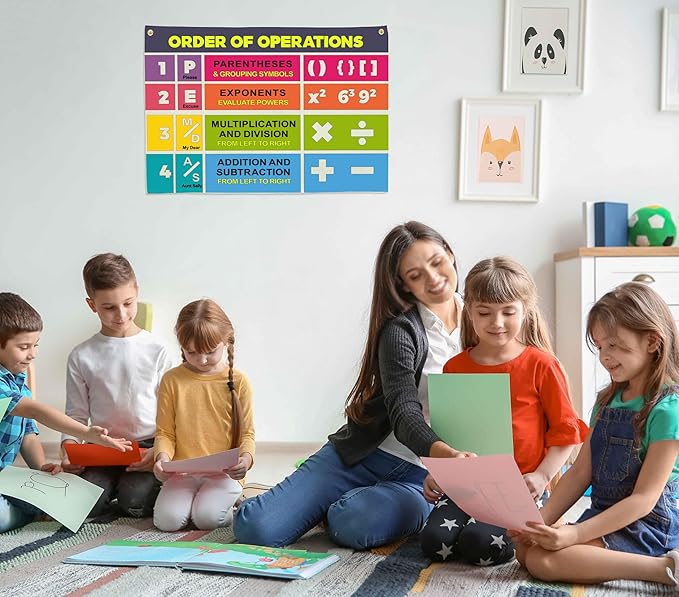 Classroom Wall Flag Decor-Teacher Gift-Inspirational Back to School Wall Banner Decor-Order of Operations-Hanging Rectangular Canvas Banner for Classroom Teacher Office Reading Corner-28.5x20 Inches