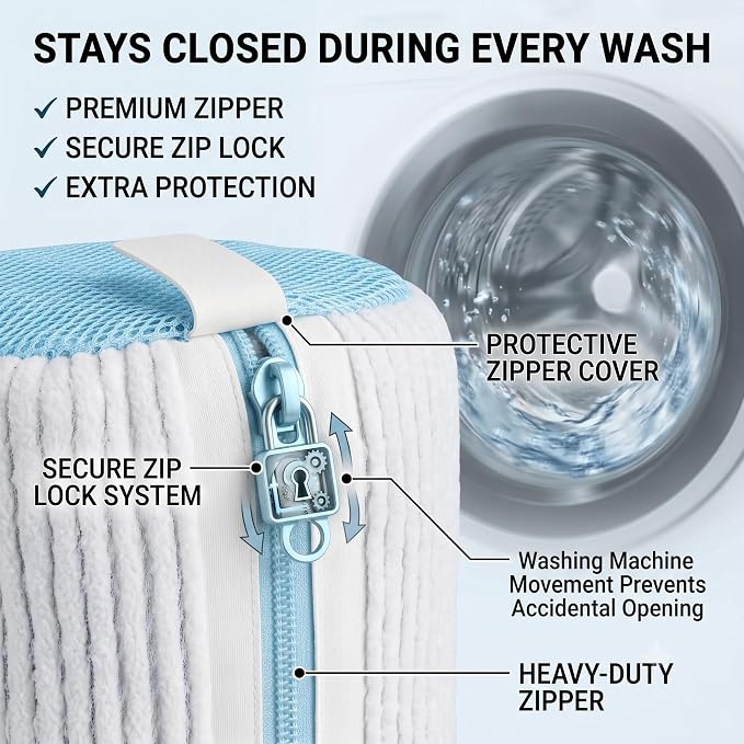 Shoe Washing Machine Bag for Sneakers - 360° Microfiber Laundry Shoe Bag for Washer & Dryer - Zipper Protection with 1x Brush & Pair of Trees - Universal Size Reusable Shoe Bag - Pack of 2