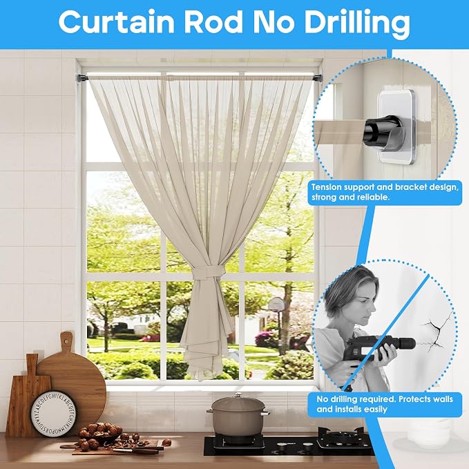 MEXAU 2pack Tension Curtain Rod 27 to 38 Inch, Black Spring Tension Rods Curtain Rods Adjustable Spring Rod Extendable Tension Rod for Kitchen